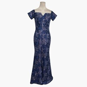 Rene Ruiz Collection Metallic Off-The-Shoulder Mermaid Gown Dress Event Maxi